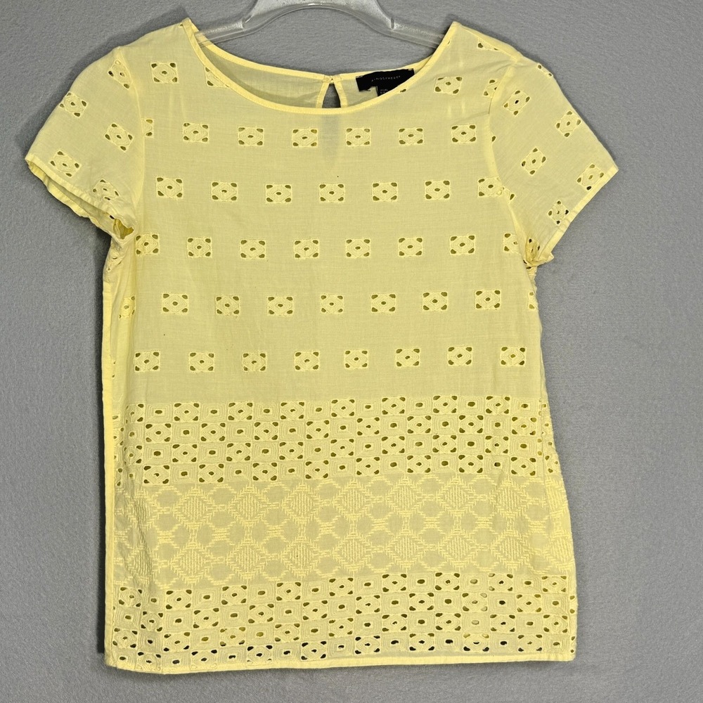 Atmosphere Cottagecore Eyelet Embroidered Top Womens Size 6 Butter Yellow Boho
